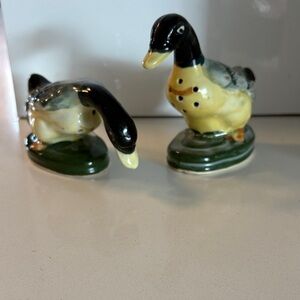 Vintage Ceramic Mallard Duck Salt & Pepper Shakers - Yellow and Green